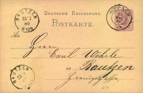 1868/1880, nachverwendete SACHSEN-Stempel, 23 Stück meist auf P1