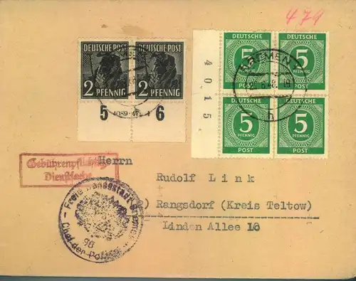 1948, gebührenpflichtige Dienstsache ab "BREMEN 22.6.48" unbeanstandet mit 2 Pfg. Arbeiter HAN 4089.17a