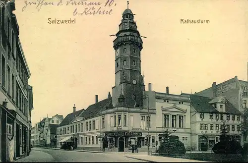 Salzwedel, 1916, Rathausturm, Hotel, Werbung Cigarren,