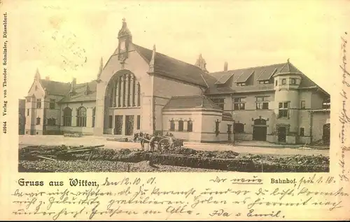Gruss aus WITTEN, 1901, Bahnhof, Pferdewagen, 43944 Verl. v. Theodor Schnitzler, Düsseldorf