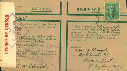 1944, Military mail on active Service censored
