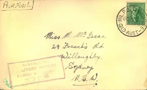 1945, Military mail on active Service censored