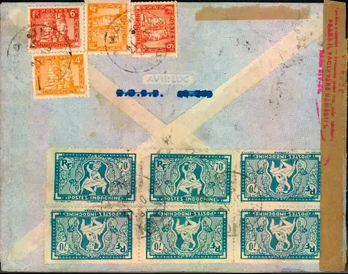 1948: registered letter via airmail from HANOI to Praha-Smichov franked on front and back.