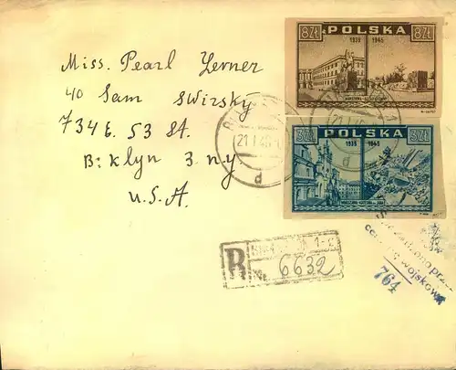 1946, R-Brief aus BALYSTOK nach USA mit polnischer Zensur.