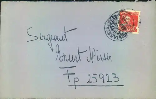 1944, frankierte Feldpost aus Schweden an E,pfänger gleichen Namens bei FP-Nr. 25923