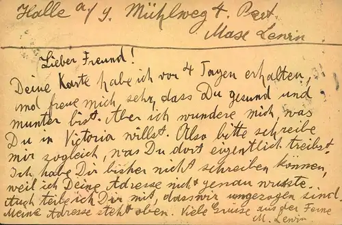 1901, 10 Pfg. Ganzsaschenkarte adressiert nach Victorai. Da kein Staat angegeben mit diversen Stempeln wieder zurück.