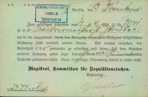 1906, GSK mit Krag-Maschinenstempel "BERLIN D 2 B 12.11.06", Lt. Handbuch erst ab Mai 1907