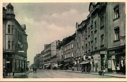 1943, Mähr. Ostrau, Bahnhofstrasse, Geschäfte, Werbung,