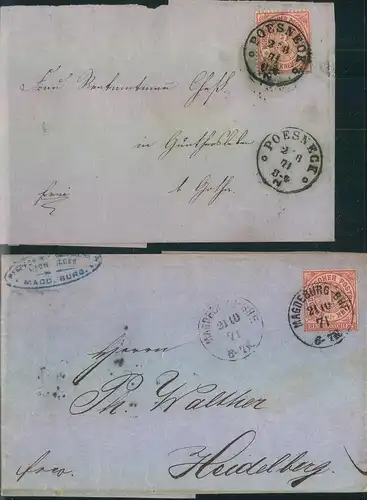 1871, 2 Reichspostvorläufer Groschen / Kreuzer ab Magdeburg bzw. Pöesneck