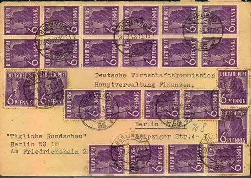 1948, Ortsdoppelbrief "BERLIN NO 55 20.7.48" mit 54-mal 6 Pfg. Arbeiter (324 Pfg)