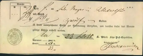 1855, Postschein von HALL