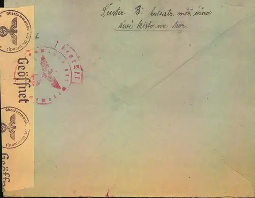 1942, 5 L. Einzelfrankatur auf R-Brief im Sondertarif (2+3 K.) ab NOVE MESTO NA MORAVE in die Slowakei