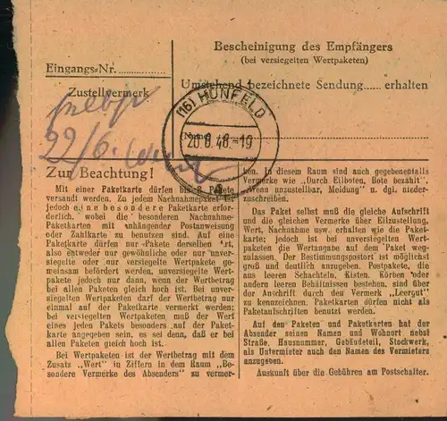 1948, Paketkartenstammteil ab "HAMBURG-POPPENBÜTTEL" mit MeF 3-mal 40 Pfg. Arbeiter
