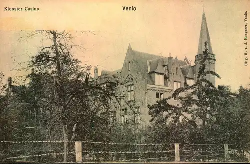 1910: Postkarte mit MiF Niederlande 2 1/2 C. Ziffer im Paar und 5 Pfg. Germania entwertet VENLO-MÖNCHENGLADBACH BAHNPOST