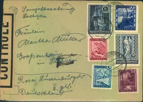 1946, bunt frankierter Brief aus INNSBURCK m. französischer Zensur nach Sachsen.