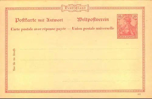 1901, Germania Reichspost" Doppelkarte mit seltenem Druckdatum "301" ungebraucht.