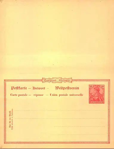 1901, Germania Reichspost" Doppelkarte mit seltenem Druckdatum "301" ungebraucht.