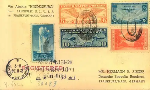 1916/1948, seven covers to Germany, mostly Transatlatik Air Mail incl. Airship "HINDENBURG"