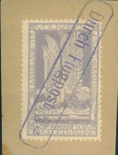 1912, Flugpostmarke Margarethen-Volksfest, hellblau auf Briefstück