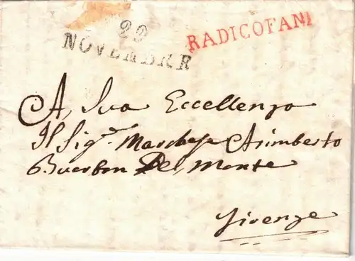 1924, RADICOFANI, red single line mark on folded letter to Firenze