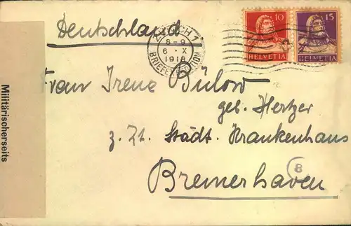 1916/1918, kleines Lot von 5 Briefen nach Deutschland, je mit Zensur. Ein Briefe im Grenztarif "Riehen - Lörrach"