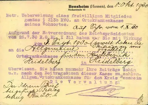 1930, forwarded postcard from BENSHEIM via Neckagemünd to Lago die Como with 20 C, (pair) to Pay.