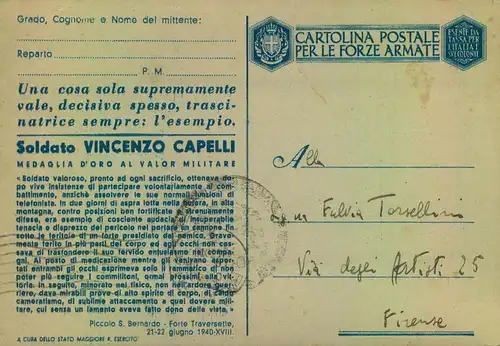 1943, military postcard to Firenze.