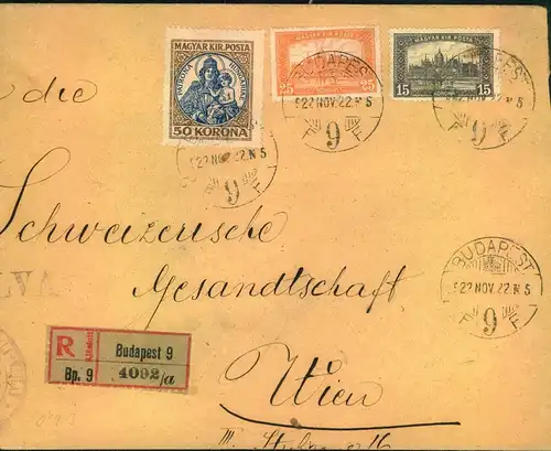 1924, KONSULATSPOST, R-Brief "SCHWEIZERISCHES GENERALKONSULAT" in Budapest
