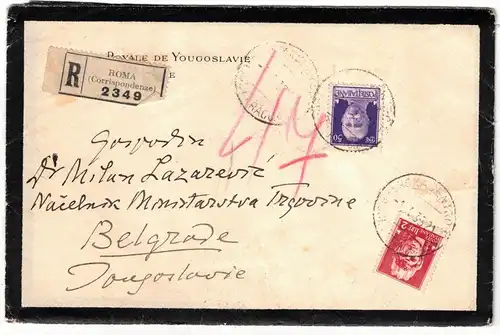 1935, complete registered mourning letter from "LEGATION ROYALE DE YUGOSLVIE EN ITALIE" to Beograd