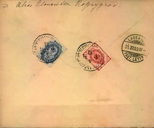 1903, 7 Kop. stationery cover with additional franking from KOPAYGOROD; Ukraine to Luzerne, Switzerland