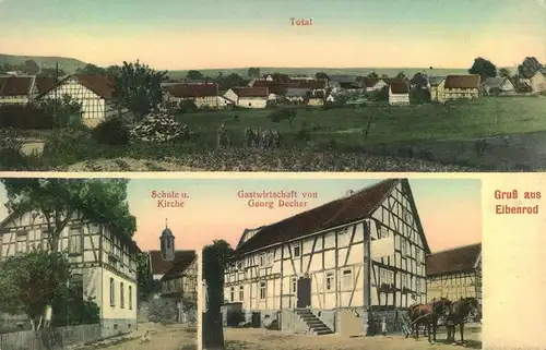 ELBENROD; Stadtteil v. Alsfeld, Schule u. Kirche, Gastwirtschaft v. Georg Decher, Verl. Kurt Ampt, ungebr.