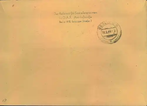 1944, DEUTSCHE DIENSTPOST NIEDERLANDE, Einschreiben von AMSTERDAM