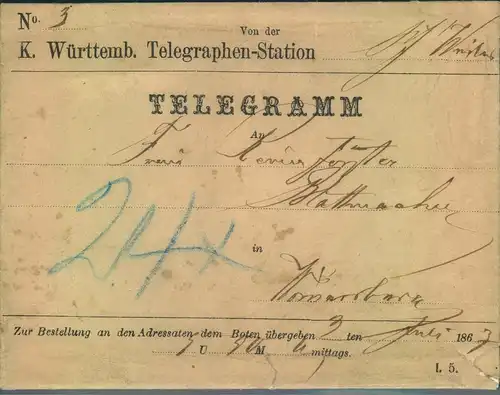 1967, Telegframm-Umschlag gebraucht
