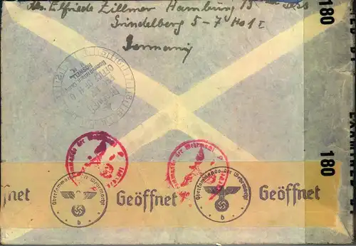 1943, Kriegsgefangenenbrief per Luftpost ab HAMBURG an einen deutschen Saoldaten in CAMP ROSWELL N-M-