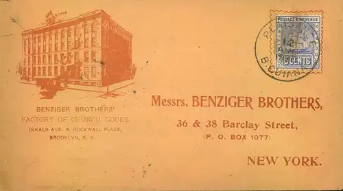 1905, advertising envelope from PPlaisance - , Brit. Guiana via Georgeton to "Benziziger Bros. New York.