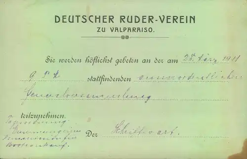 1911, Privatganszache "DEUTSCHER RUDER-VEREIN zu VALPARAISO"