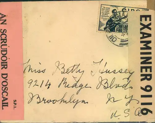 1940 approx. cover to New York with american and irish censor.