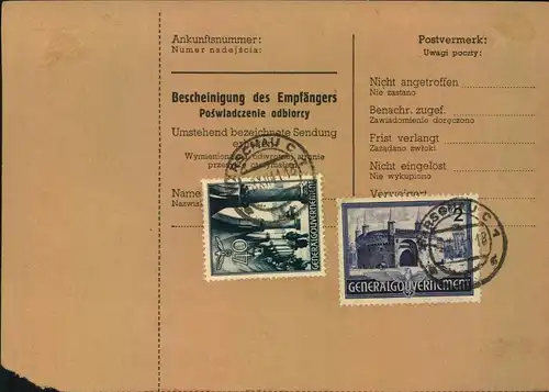 1940,GENERALGOUVERNEMENT, hoch frankierte Eil-Paketkarte ab "WARSCHAU C 4"