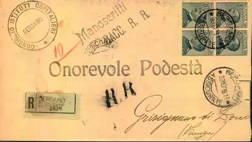 1928: Drucksache-Einschreiben-Rückschein (Manoscritti Racc. R.R.)