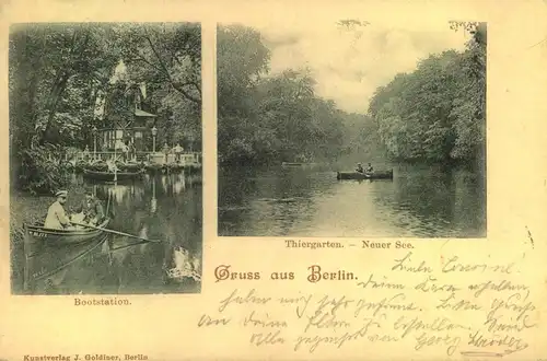 BERLIN, 1900, Thiergarten - Neuer See, Bootstation, Kunstverlag J. Goldiner, gelaufen