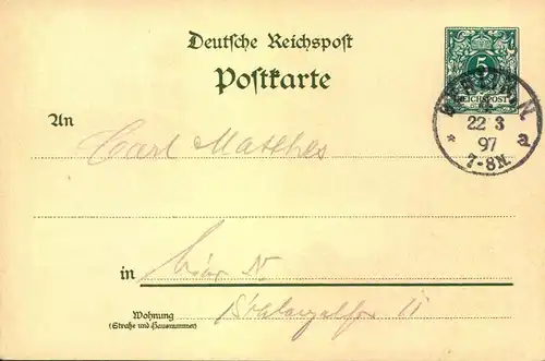 1897, Privatganzsachenkarte  "Gruss aus Berlin" ab Berkin N 5