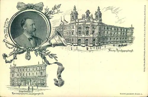 1891,  Privatganzsachenkarte Heinrich v-Stephan und Reichspostamt#