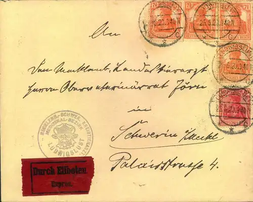 1920, Eilbrief mit Germania-Aufbrauch ab LUDWIGSBURG