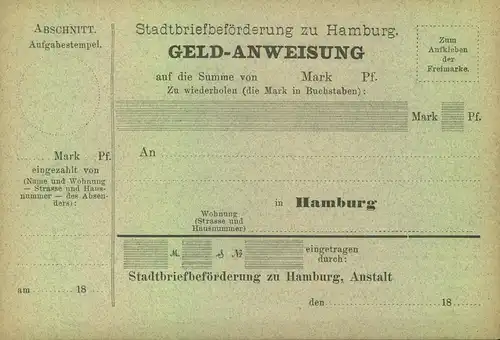 HANBURG- Stadtbriefbeförderung, Geldanweisung