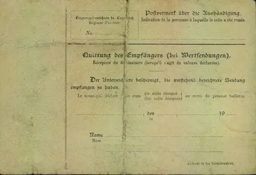 1913, Paketkarte ab BRACKWEDE mit Germania MeF nach