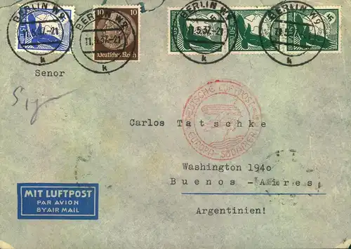 1937,Ligtpostbruef ab BERLIN W 9 nach Argentinien'''''
