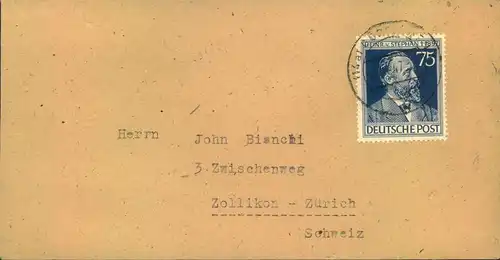 1947, 75 1947, 75 Pfg. Stephan als EF auf Auslandsbrief ab "8(14a) GÖPPIMGEN"