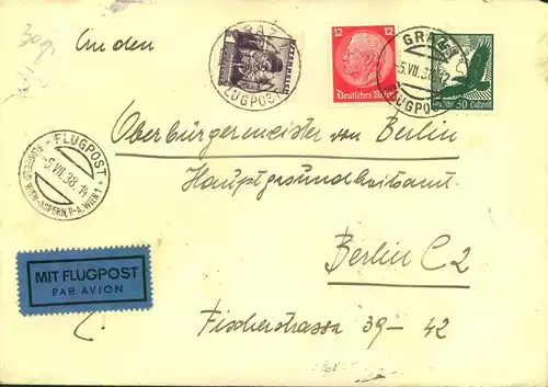 1938, OSTMARK: Luftpost ab WIEN nach Berlin