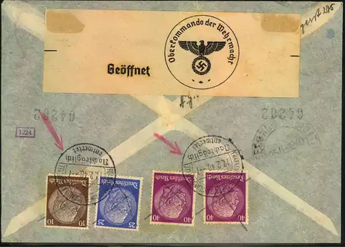 1940, beidseitig frankierter Luftpost-R-brief an Köln-Feutz  nach Brasilien