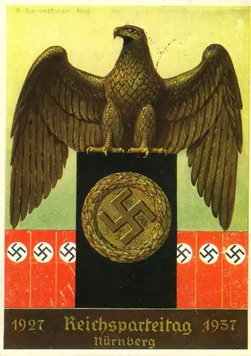 1937, Propagandakarte zum Reichsparteitag, gelaufen mit Sonderstempel